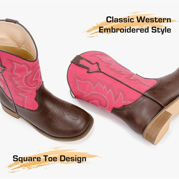 Unisex Child Brown Red Mid Calf Glitter Toddler Cowboy Boot Little Big Kids - Picture 6 of 7